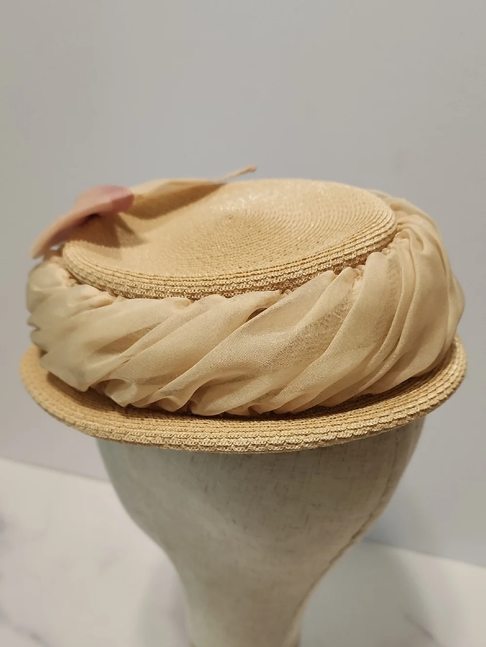 The J.L Hudson  Vintage Elegant Tan Women's Hat with Ribbon
